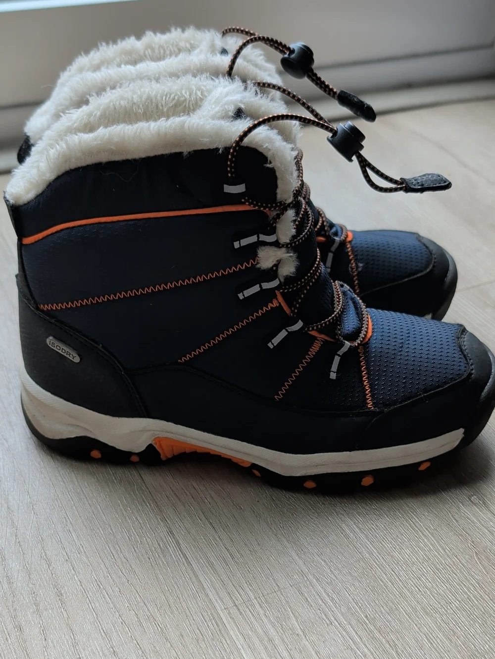 Kids Navy and Orange Winter Snow Boots with Faux Fur